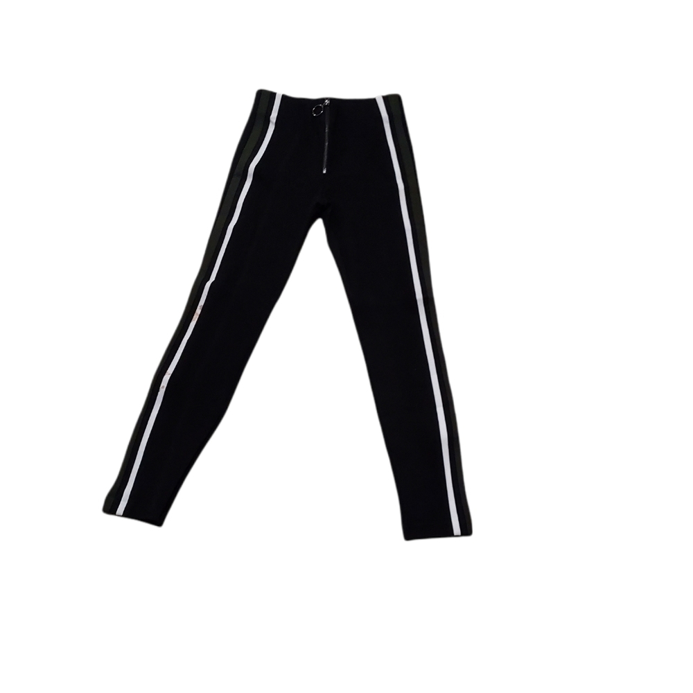 Zara Trafaluc Collection XS Black Pants Leggings Front Zip White Striped…